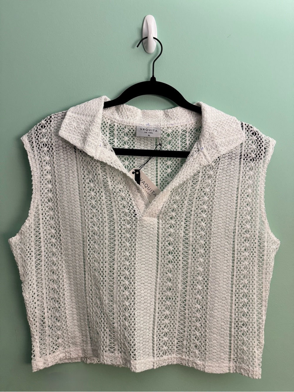 Men’s Vaquita 100% Cotton Cropped Lace Shirt in White (XL) - NWT Sold Out Style
